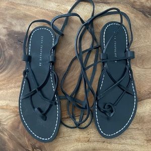 Zara Black Leather Gladiator Sandals Size 38